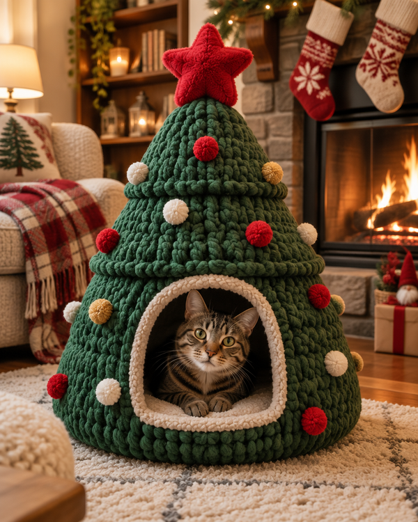 Chat dans le Sapin de Noël